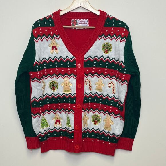 Christmas Cardigan Holiday Ugly Sweater Button Down Embroidered GrandmaCore M - Picture 8 of 8